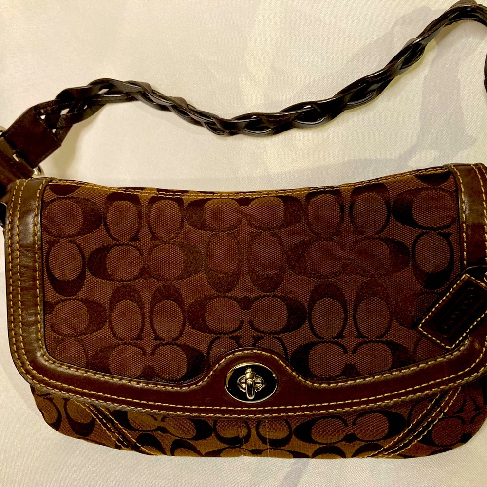 Chocolate brown coach monogrammed handbag